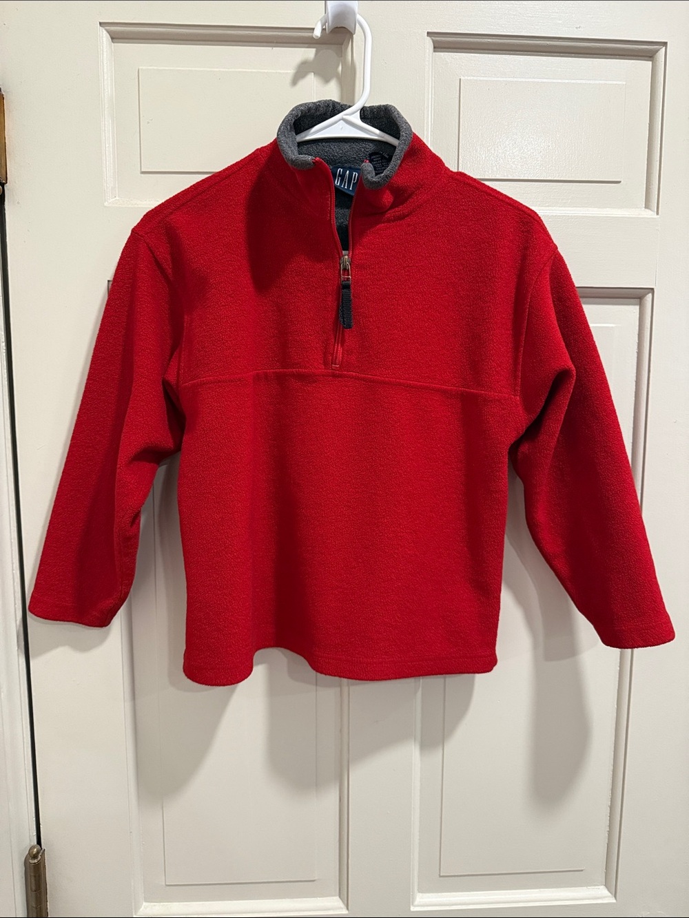 GAP Kid's Red Half-Zip Fleece with Gray Collar Size Medium